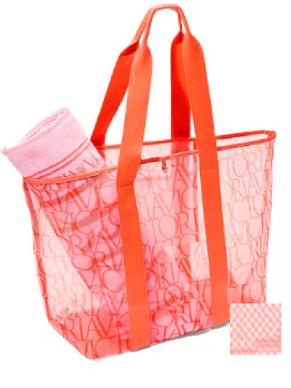 Brand New! Victoria's Secret Logo Mesh Beach Tote & Towel Set